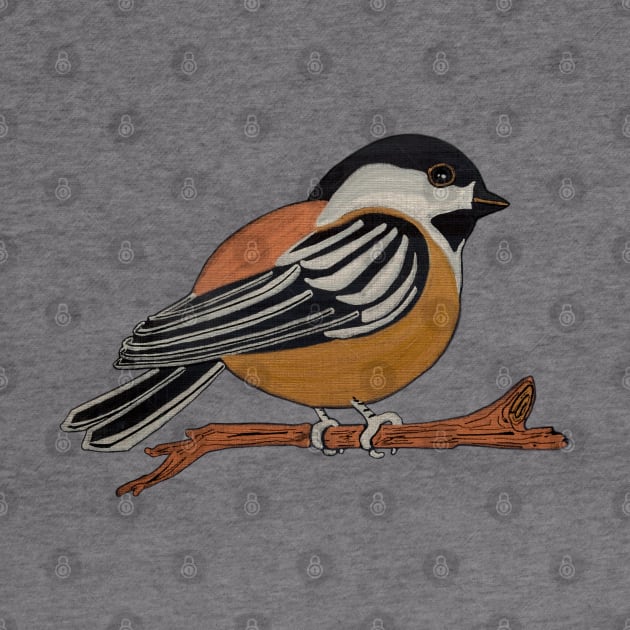 Primitive Chickadee Bird on Branch by NaturalDesign